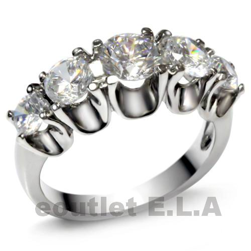 2.86CT 5-STONE CZ STAINLESS STEEL RING-4 SIZES